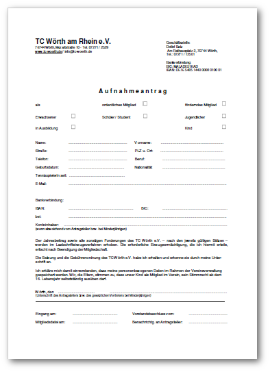 Aufnahmeantrag Aufnahmeantrag 2016