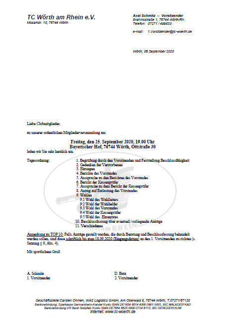 Einladung zum Mitgliederversammlung 2020